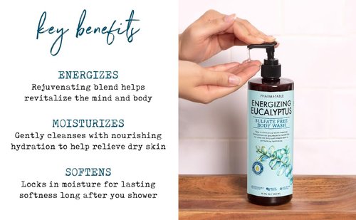 PHARM TO TABLE Eucalyptus Body Wash - Energizing & Revitalizing Formula, Sulfate-Free, 480ml