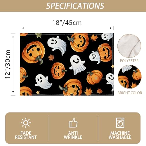 Halloween Placemats Set of 4 - Pumpkin Table Decor, 12 x 18 Inches - Variation of THIS listing