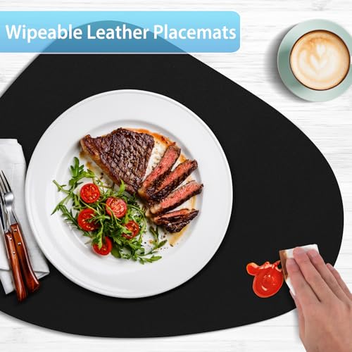 Faux Leather Placemat Set of 12 - Black, Wipeable & Washable Table Mats