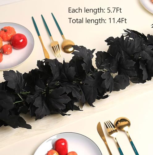 2 Pack Black Maple Leaf Garland Vines - Halloween & Autumn Decor, 11.4Ft
