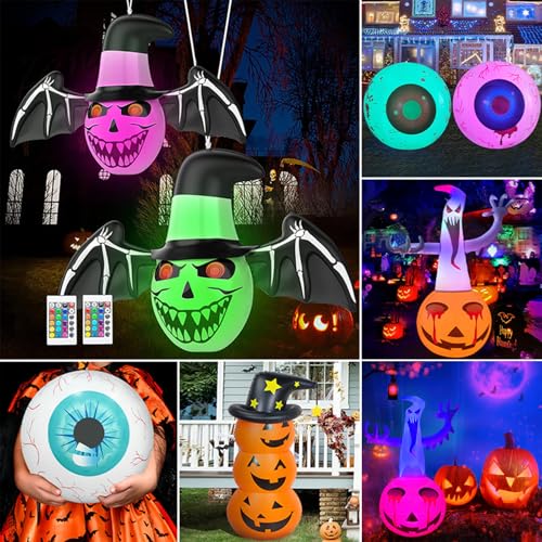 Halloween Inflatable Ghost with Bat Variation - Outdoor Decor with LED Lights