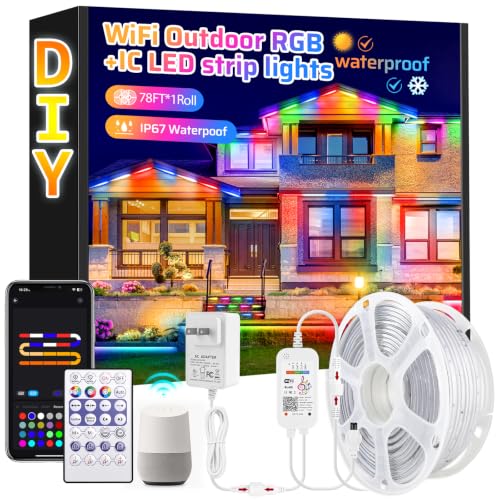 78FT Waterproof RGB+IC Outdoor LED Strip Lights WiFi Smart with App & Voice Control