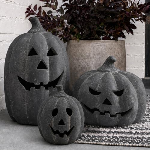 Black Handmade Terracotta Jack O Lantern Pumpkin - Small Halloween Decor