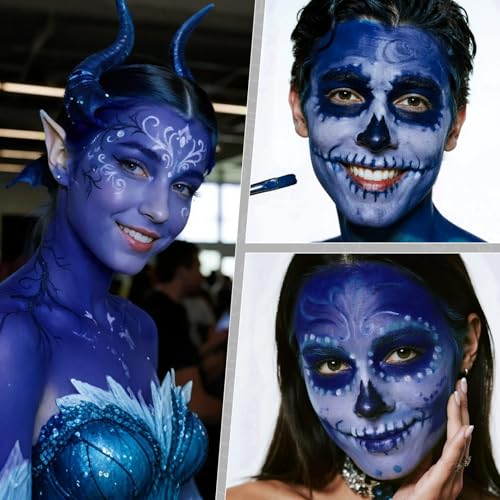 Water Based Dark Blue Face Paint for Halloween - Vibrant Fast-Drying 1.06 oz - Variation: Dark Blue