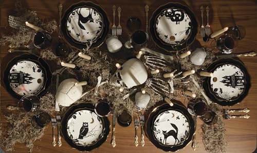 Halloween Accent Plates Set of 4 - Spooky 8-Inch Porcelain Appetizer Plates - Haunted Halloween Decor