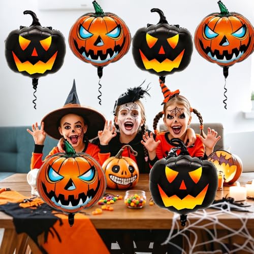 Halloween Pumpkin Foil Balloons Set - 6 Pack Indoor Outdoor Decorations