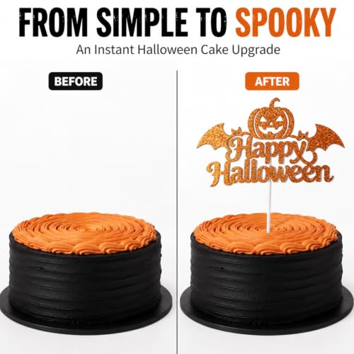 Halloween Cupcake Toppers Glitter Pumpkin Bat Cake Picks 10 Pack