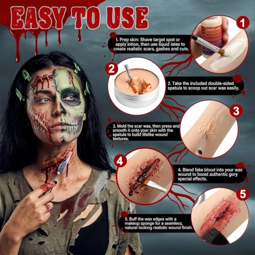 Halloween SFX Makeup Kit Scar Wax Fake Blood Latex Tools - Variation 01