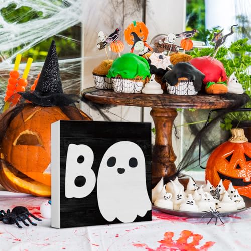 Halloween Ghost Wooden Sign Decor - Spooky Holiday Wall or Table Sign