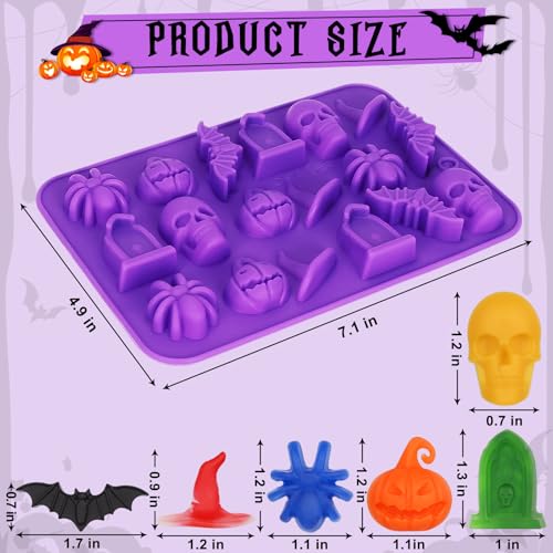Halloween Silicone Mold Set - 3D Spider Skull Pumpkin Bat - Purple - 2 Pack