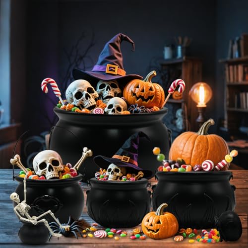 Halloween Cauldron Set - 10 Pack Large Plastic Candy Bowls for Trick-or-Treat & Party Decor