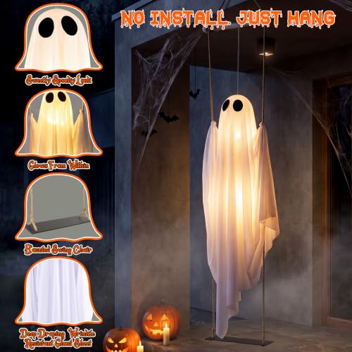 5FT Lighted Outdoor Indoor Halloween Ghost Swing Decoration - Spooky Hanging Ghost for Yard Porch Garden
