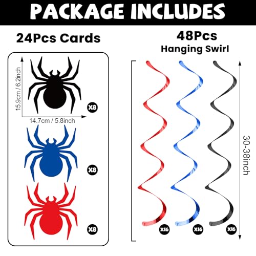72pcs Super Theme Hero Hanging Swirl Decorations Spider Web Party Supplies