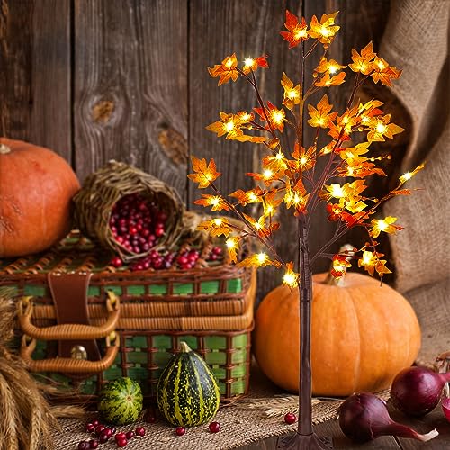 Lighted Maple Tree Decor - 4ft 11in Fall Autumn Thanksgiving Halloween Tree
