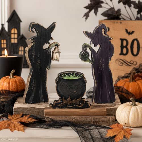 Halloween Witch Decor - Witch Figurines & Cauldron Scene - Indoor Halloween Decorations - Variation: Witch