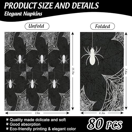 80Pcs Halloween Spider Web Disposable Napkins - Black & White Party Table Decor