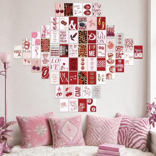 Red Y2K Room Decor Set - 64 Cheetah Leopard Print Wall Posters - Trendy Wall Art