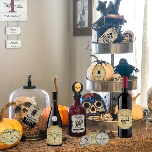 24 Pieces Halloween Wine Bottle Labels - Spooky Spooky Horror Stickers for Wine Beer