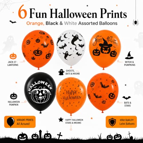 Halloween Foil Balloons Set - 100 Pack 12 Inch Orange Black Pumpkin Ghost Bat