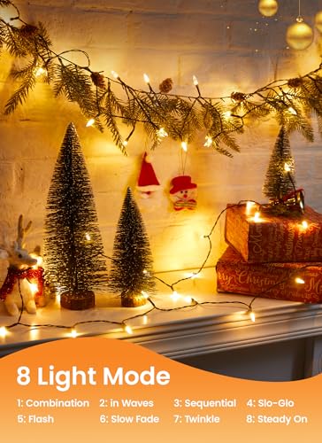 Warm White LED Christmas Mini String Lights 2 Pack - 39 Feet, 8 Modes, Connectable Outdoor Holiday Decor