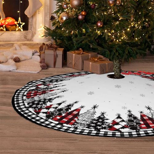 Christmas Tree Skirt 36 Inch Black Buffalo Plaid Farmhouse Decor - Variation of Black and White Buffalo Plaid