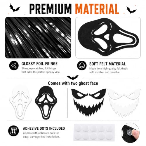 G2PLUS Halloween Hanging Ghost Decorations Set - Black, Orange, Purple, 3 Pack, 6 Ft Foil Fringe Ghosts for Indoor & Outdoor Decor