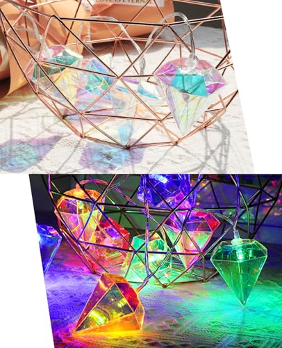 Iridescent Big Diamond String Lights 10Ft 20 LED Fairy Lights - Color Variation