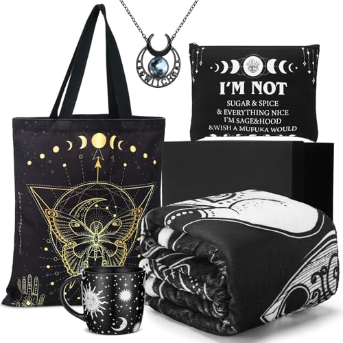 Gothic Gift Set for Women - Witch Mug Necklace Canvas & Blanket - 5 Pieces