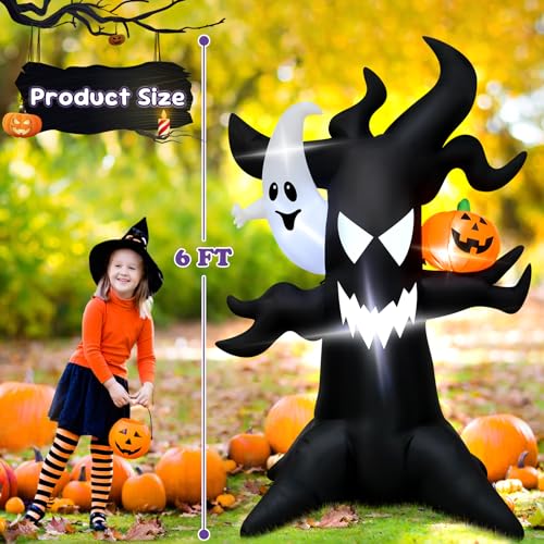 6FT Spooky Halloween Inflatable Tree with Pumpkin and Ghost - Indoor Outdoor Decor