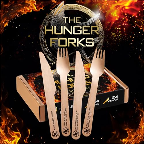 Eco-Friendly Disposable Wooden Cutlery Set with Hunger Games Quotes - 48pcs for Parties