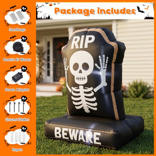 4ft Halloween Inflatable Skeleton Tombstone Yard Decoration with LED Lights - Party & Outdoor Decor