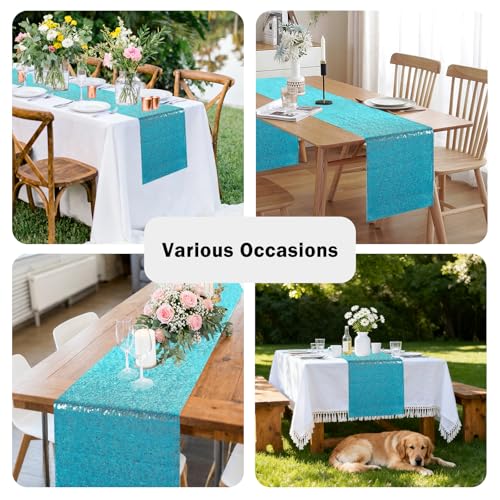 Turquoise Sequin Table Runners 72 Inches Long for Wedding Party 10 Pack