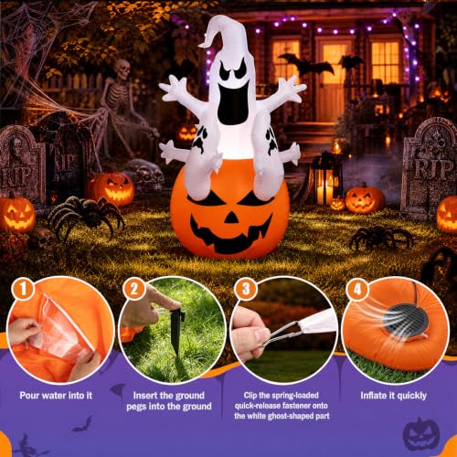 6ft Halloween Inflatable Ghost and Pumpkin Decor Set - Outdoor Spooky Decorations