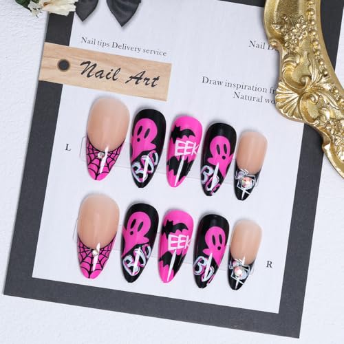 Halloween Press-On Nails - Special Halloween-1, Pink & Black Gothic Design