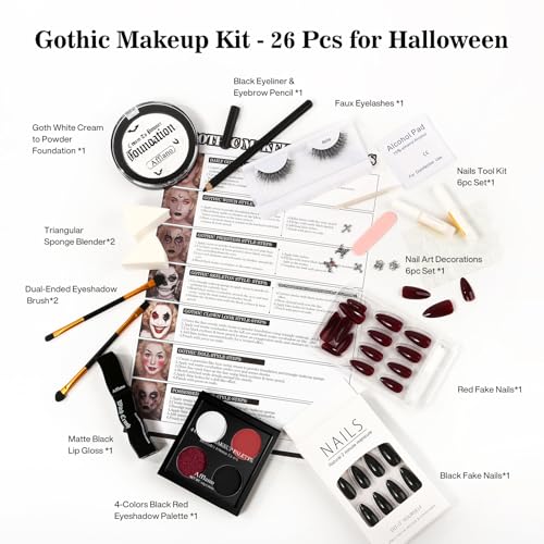 Goth Makeup Kit - Complete Halloween & Cosplay Face Paint Set with Nails & Accessories