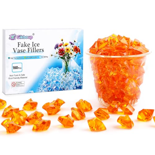 Orange Acrylic Fake Ice Rocks - Fall Vase Fillers & Table Decor Set - 160 Pieces