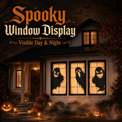 Large Ghost Window Decorations Set - Halloween Silhouettes for Indoor Outdoor Decor