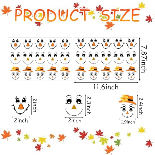 Fall Scarecrow Face Stickers - 30 Vinyl Decor Decals for Crafts & Projects
