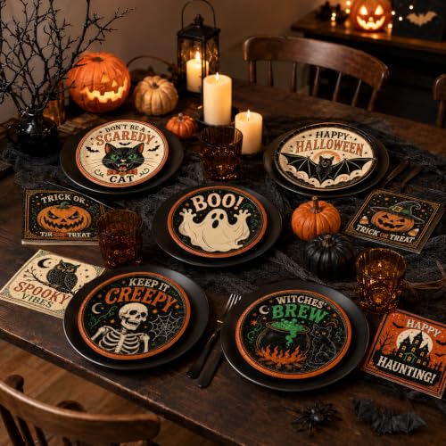 Halloween Party Supplies Set - Vintage Halloween Plates & Napkins - Halloween