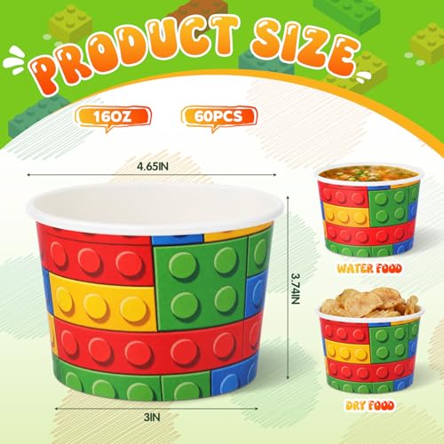 Disposable Building Block Ice Cream Cups - 16oz, 60 Pack