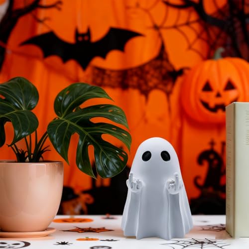 Halloween Skeleton Figurine with Middle Finger - Funny Gothic Ghost Decor - Resin Desk Ornament