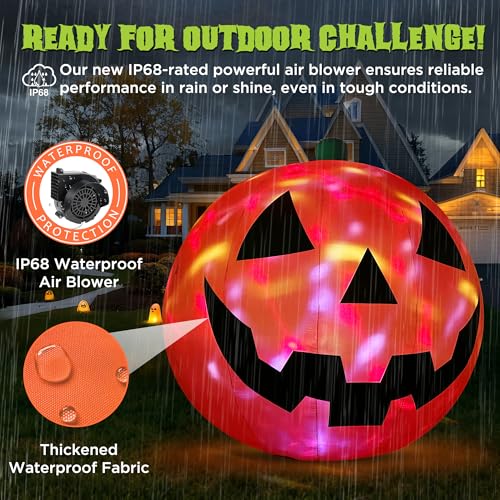10 Ft Inflatable Pumpkin Halloween Yard Decor with LED Lights - Giant Outdoor Pumpkin