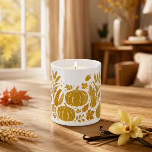 Vanilla Pumpkin Fall Scented Soy Candle in Ceramic Jar with Wood Lid - Autumn Home Decor & Holiday Gift