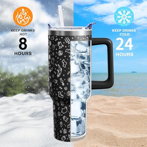 Halloween Ghost 40oz Tumbler Cup with Handle & Straw - Black Ghost Variation
