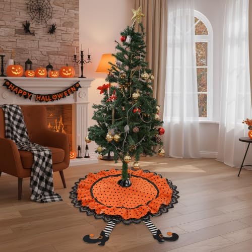 Halloween Tree Skirt 36 Inch Witchy Christmas Mat for Holiday Home Decor