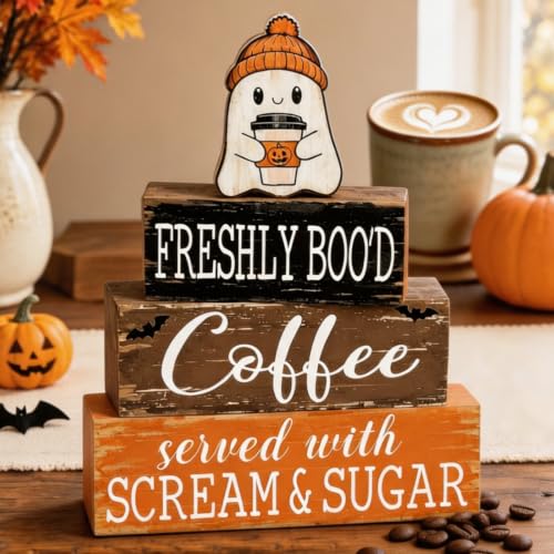 Halloween Ghost Coffee Table Decor Set - Wooden Bar Sign 4 Pcs