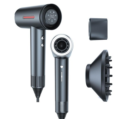 CONCARE Hair Dryer with Diffuser, Fast Drying Blow Dryer,110,000 RPM Brushless Motor, High Speed, Ionic,No Heat Damage, for Travel, Home (Gray)