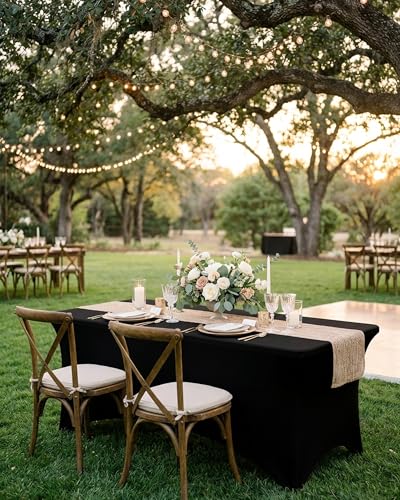 Fixwal 8 Pack 6FT Black Stretch Fitted Tablecloth for 6-Foot Tables - Premium Spandex Cover