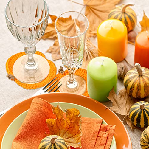 8 Pack Fall Crochet Pumpkin Coasters Halloween Thanksgiving Decor - Cute Table Mats