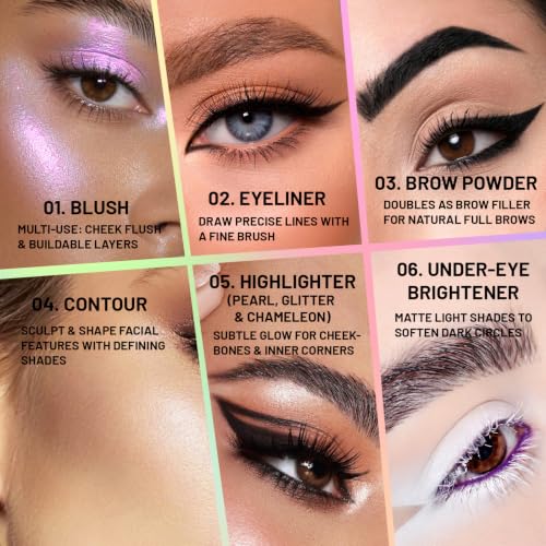 Plum Teal Chameleon Eyeshadow Duochrome Palette with Mirror - Vibrant & Blendable